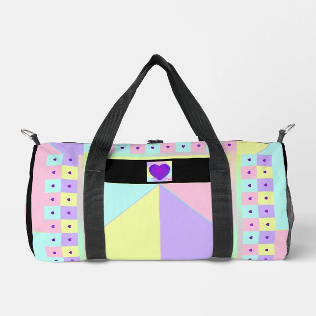 Pastellfarben & lila Herzen schlagen Duffle Bag (Vorderseite)