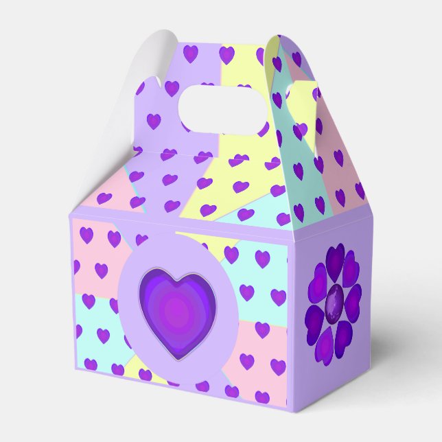 Pastellfarben & lila Herzen schlagen Geschenkschachtel (Rückseite)