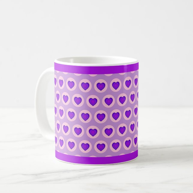 Pastellfarben & lila Herzen schlagen Kaffeetasse (Vorderseite Links)