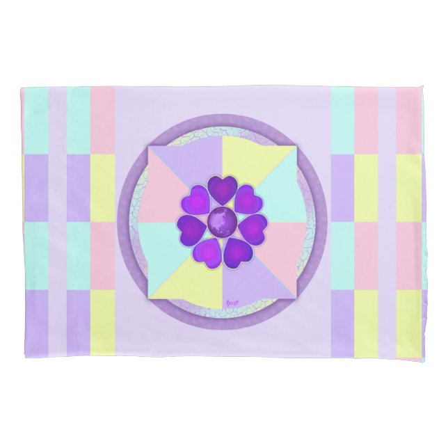 Pastellfarben & lila Herzen schlagen Kissenbezug (Vorderseite)