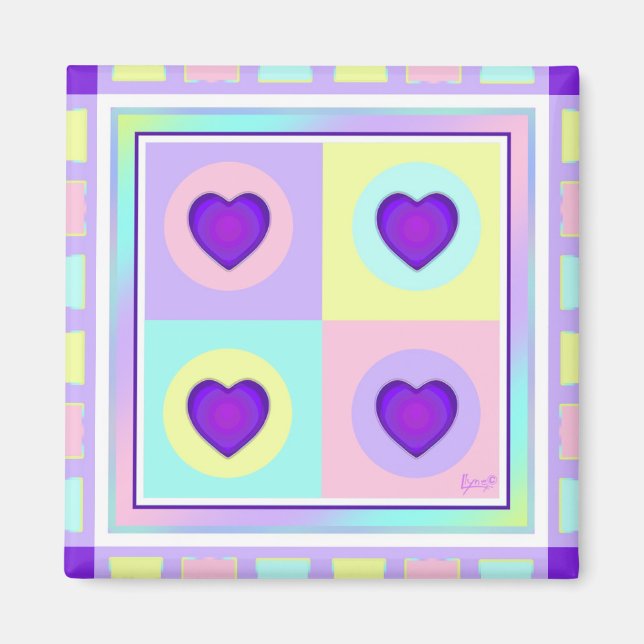 Pastellfarben & lila Herzen schlagen Magnet (Vorne)