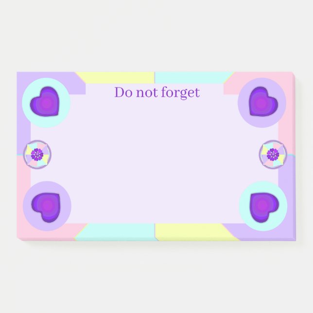 Pastellfarben & lila Herzen schlagen Post-it Klebezettel (Vorderseite)