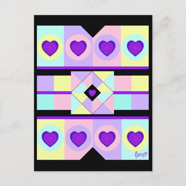 Pastellfarben & lila Herzen schlagen Postkarte (Vorderseite)
