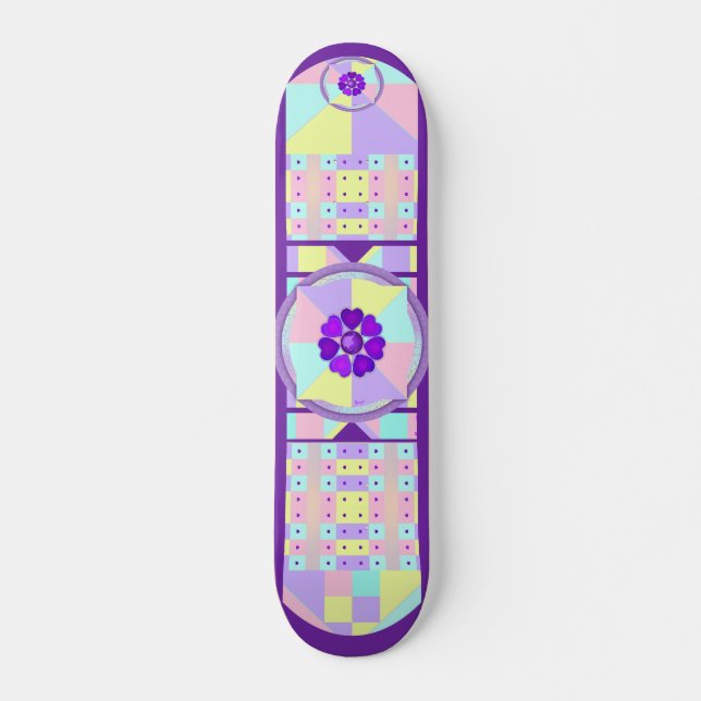 Pastellfarben & lila Herzen schlagen Skateboard (Vorne)