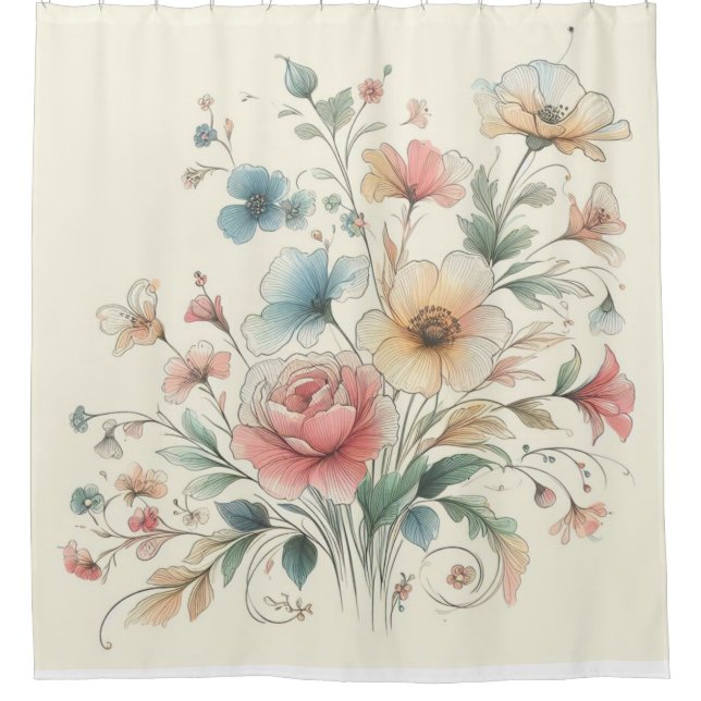 Pastellfarben mit Blumenmotiven Duschvorhang (Vorderseite)