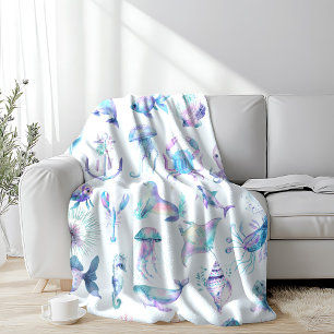 Pastellfarben Seetiermuster Fleecedecke