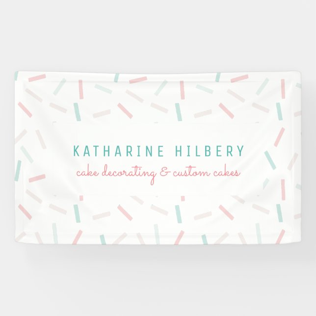Pastellfarben Sprinkles Weiße Kuchen Dekorieren Banner (Horizontal)