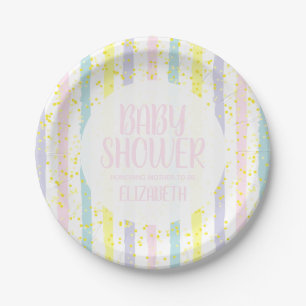 Pastellfarben Streifen Girl Babydusche Pappteller