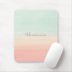 Pastellfarben Streifen Meerglas und Pfirsichname Mousepad