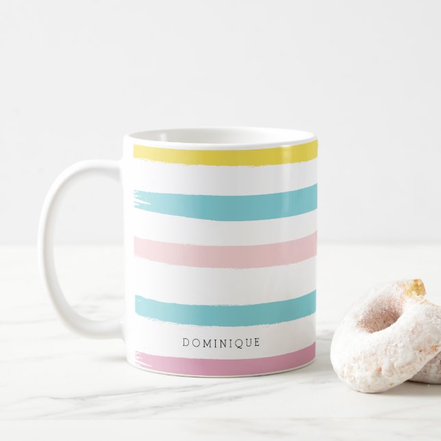 Pastellfarben Streifen Modern personalisierte Umar Kaffeetasse (Mit Donut)
