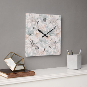 Pastellfarben zarte Blumenmotive Quadratische Wanduhr