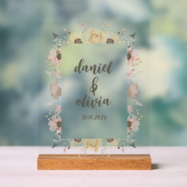Pastellfarbenblumenhochzeit Acrylschild (Neutral)