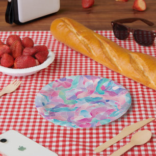 Pastellfarbene abstrakte Bandmuster Pappteller