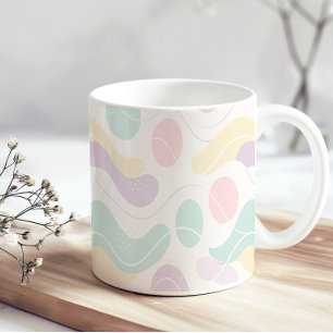 Pastellfarbene abstrakte nahtlose Musterwellen und Kaffeetasse