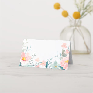 Pastellfarbene Aquamarine Pink-Aquarellblume Hochz Platzkarte