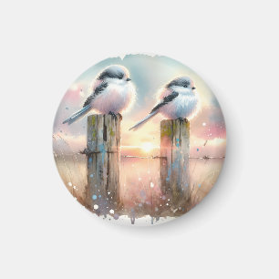 Pastellfarbene Aquarellvögel auf einem Zaunpfosten Magnet