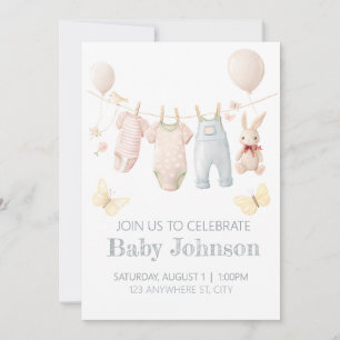 Pastellfarbene Babysachen Shower-Einladung Einladung