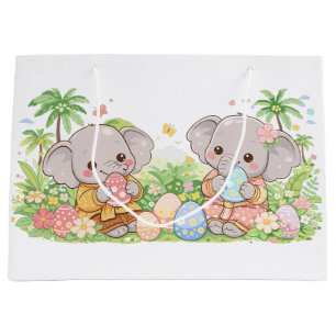 Pastellfarbene Babytier mit floralen Ostereiern Große Geschenktüte
