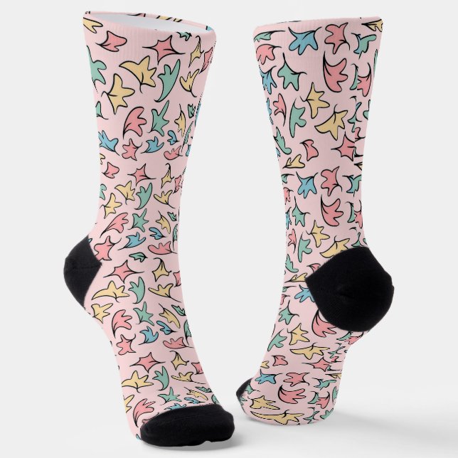 Pastellfarbene Blätter Rosa Socken (Gewinkelt)
