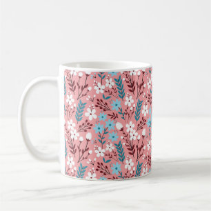 Pastellfarbene Blume Nahtloses Muster mit rosa Kaffeetasse