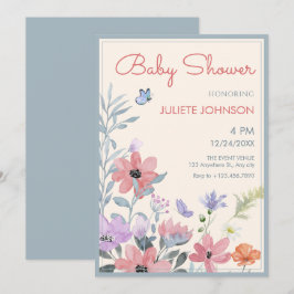 Pastellfarbene Blume Schmetterling Babydusche Einladung