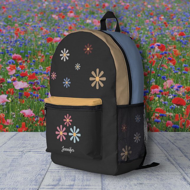 Pastellfarbene Blume Schwarzer Rucksack (Pastel Flowers Black Backpack)