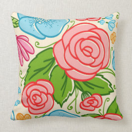 Pastellfarbene Blume und Rose - Rosa Blau und Beig Kissen