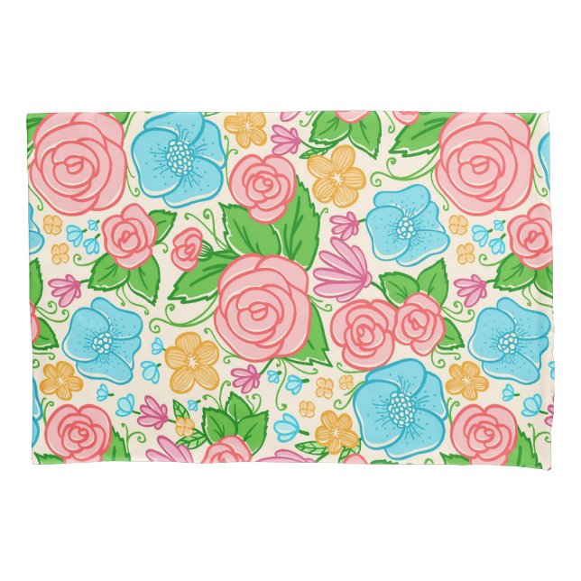 Pastellfarbene Blume und Rose - rosa blau und beig Kissenbezug (Vorderseite)