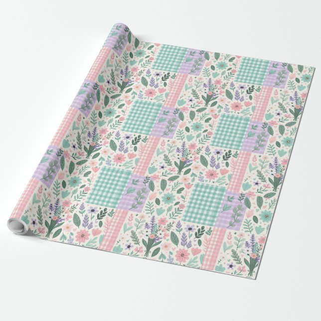 Pastellfarbene Blumen-Patchwork-Geschenkpapier Geschenkpapier (Ungerollt)