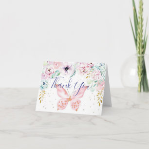 Pastellfarbene Blumen- und Schmetterlings-Babypart Karte