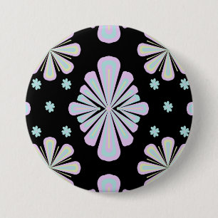 Pastellfarbene Blumenformen auf schwarzem Hintergr Button