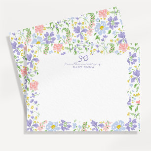 Pastellfarbene Blumennursery-Notizkarte für Baby M Einladung