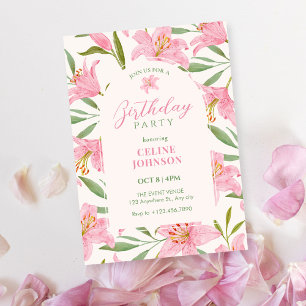 Pastellfarbene Blütenblüte Lilie rosa grün Geburts Einladung