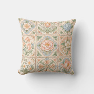 Pastellfarbene botanische Blumenfliesen-Patchworka Kissen
