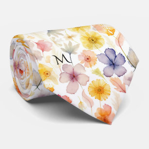 Pastellfarbene Botanische Wildblumen im Wasserfarb Krawatte