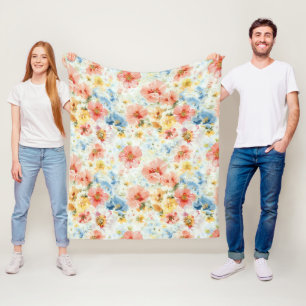 Pastellfarbene botanische Wurfdecke – Wasserfarben Fleecedecke