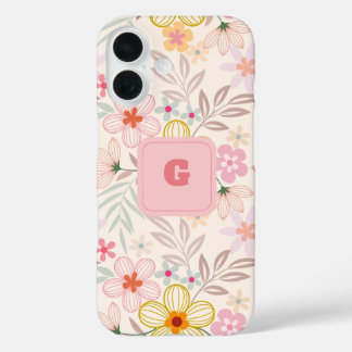pastellfarbene floral Monogramm elegant  iPhone 16 Hülle