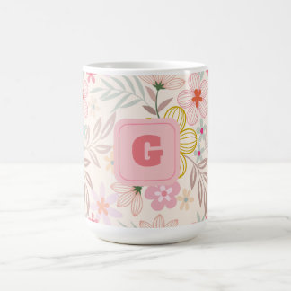 pastellfarbene floral Monogramm elegant  Kaffeetasse