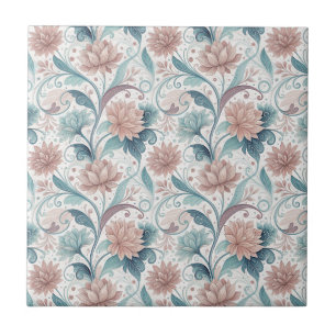 Pastellfarbene florale Wirbel schöne Blumen Muster Fliese