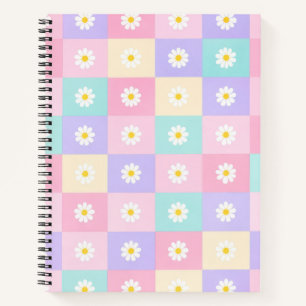 Pastellfarbene Gänseblümchen-Karo-Notizbuch Notizbuch