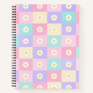 Pastellfarbene Gänseblümchen-Karo-Notizbuch Notizbuch