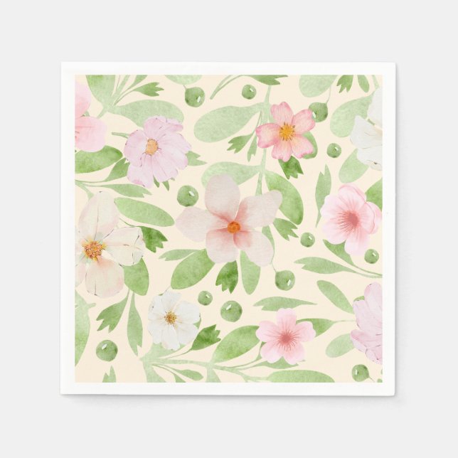 Pastellfarbene, gelbe Blumenmuster Serviette (Vorderseite)