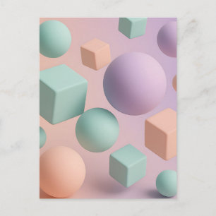 Pastellfarbene geometrische Kugeln Würfel Postkarte