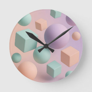 Pastellfarbene geometrische Kugeln Würfel Runde Wanduhr