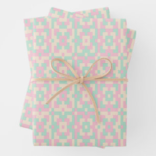 Pastellfarbene geometrische Pixel-Art-Nahtlos-Must Geschenkpapier Set