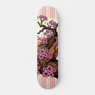 Pastellfarbene gestreifte Kirschblüten-Sonnenunter Skateboard