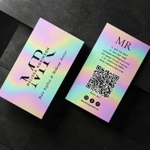 Pastellfarbene holografische Monogramm und QR-Code Visitenkarte