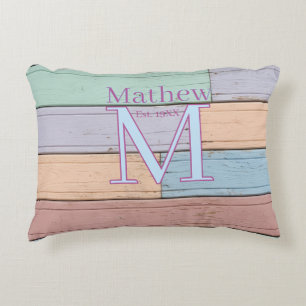 pastellfarbene Holz rustikales Monogramm gegr. Jah Dekokissen