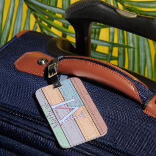 pastellfarbene Holz rustikales Monogramm gegr. Jah Gepäckanhänger