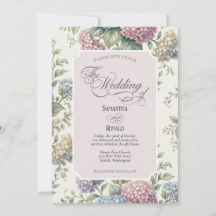Pastellfarbene Hortensien-Blumen Hochzeit im Blume Einladung